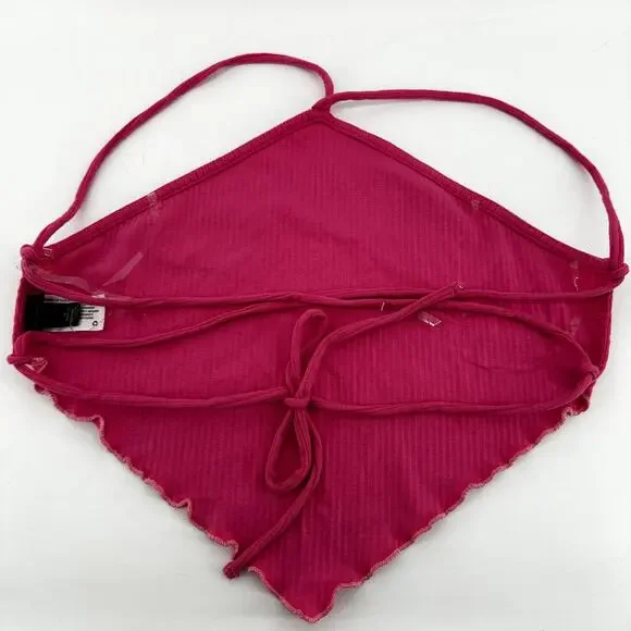 Wild Fable Bandana Crop Top Strappy Back Pointed Hem Ribbed Chic Pink Medium - Picture 5 of 5